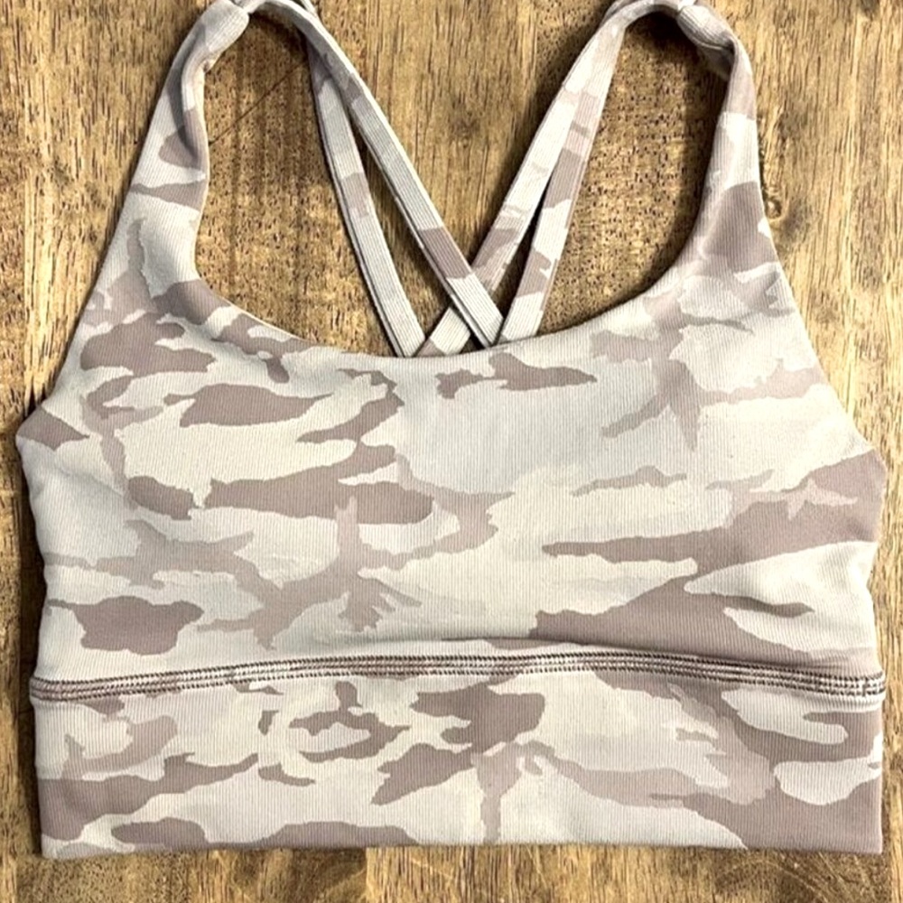 Lululemon Energy Bra Long Line *Medium Support, B/C Cup Incognito Camo Size 4